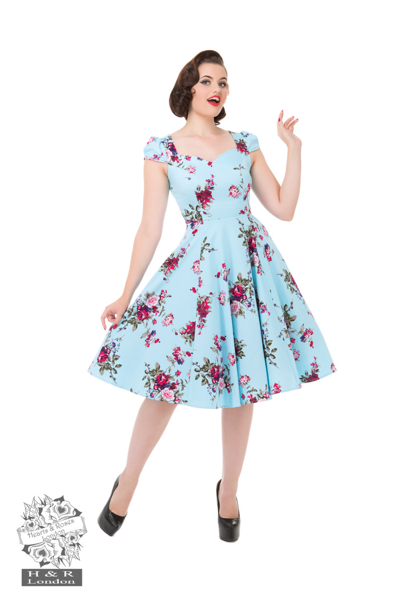 blue dress with pink roses Valse de Roses Luxury Flower Girl Dress