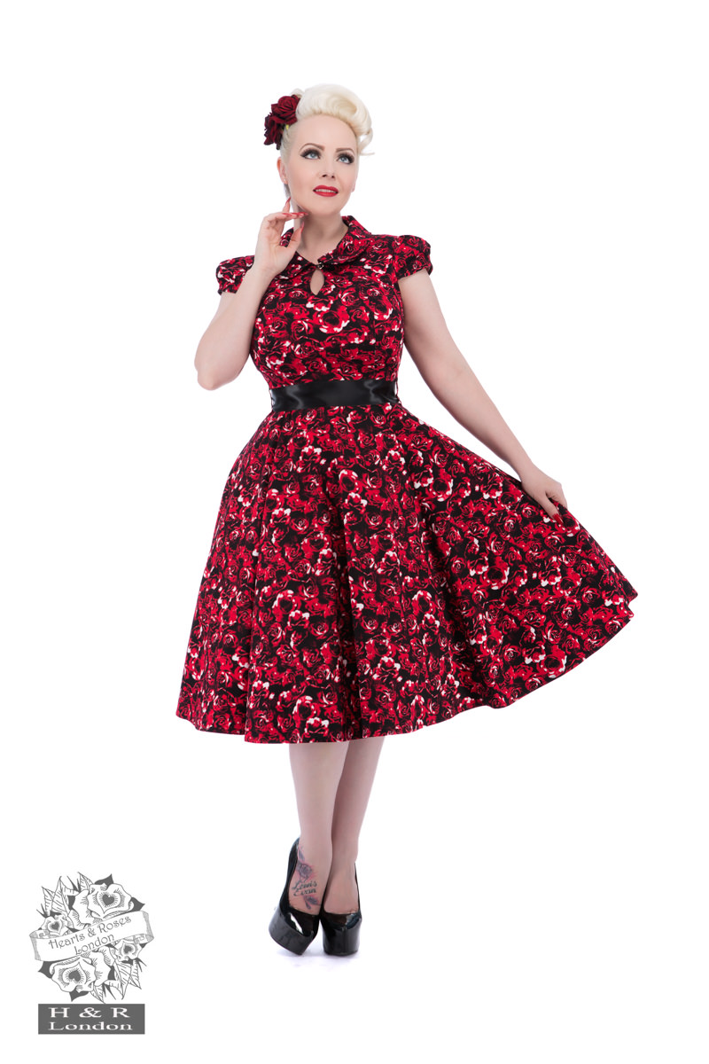 Black Red Rose Tea Dress