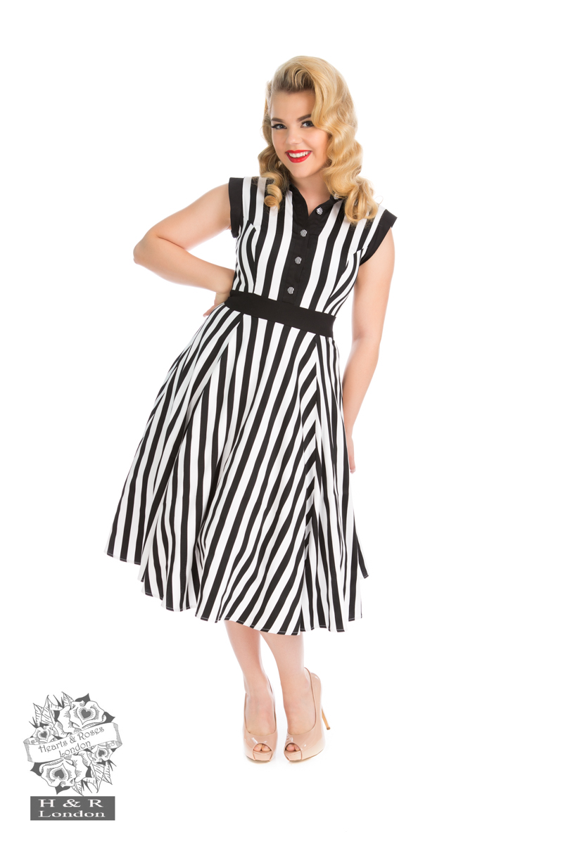 Black White Striped Tea Dress in Black ...