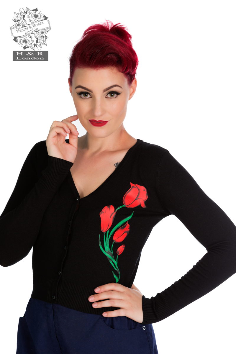 Black Floral Cardigan in Black - Hearts & Roses London