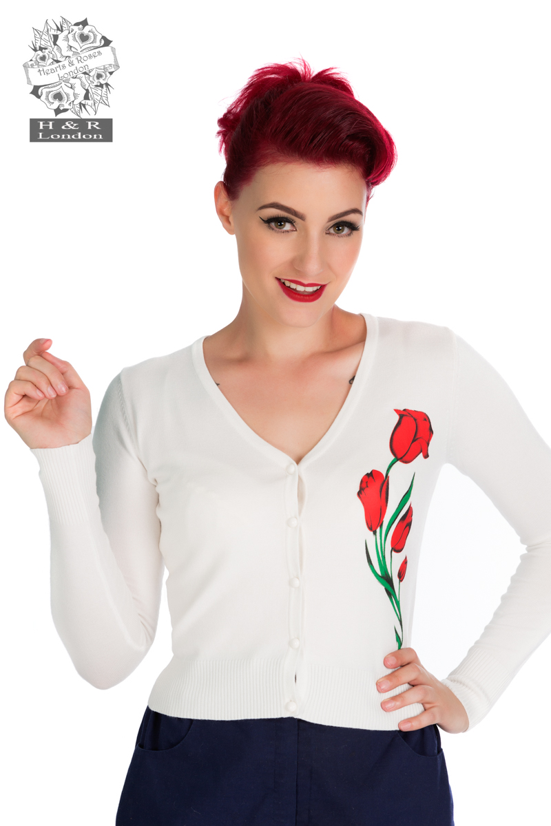 Ivory Floral Cardigan in Ivory - Hearts & Roses London