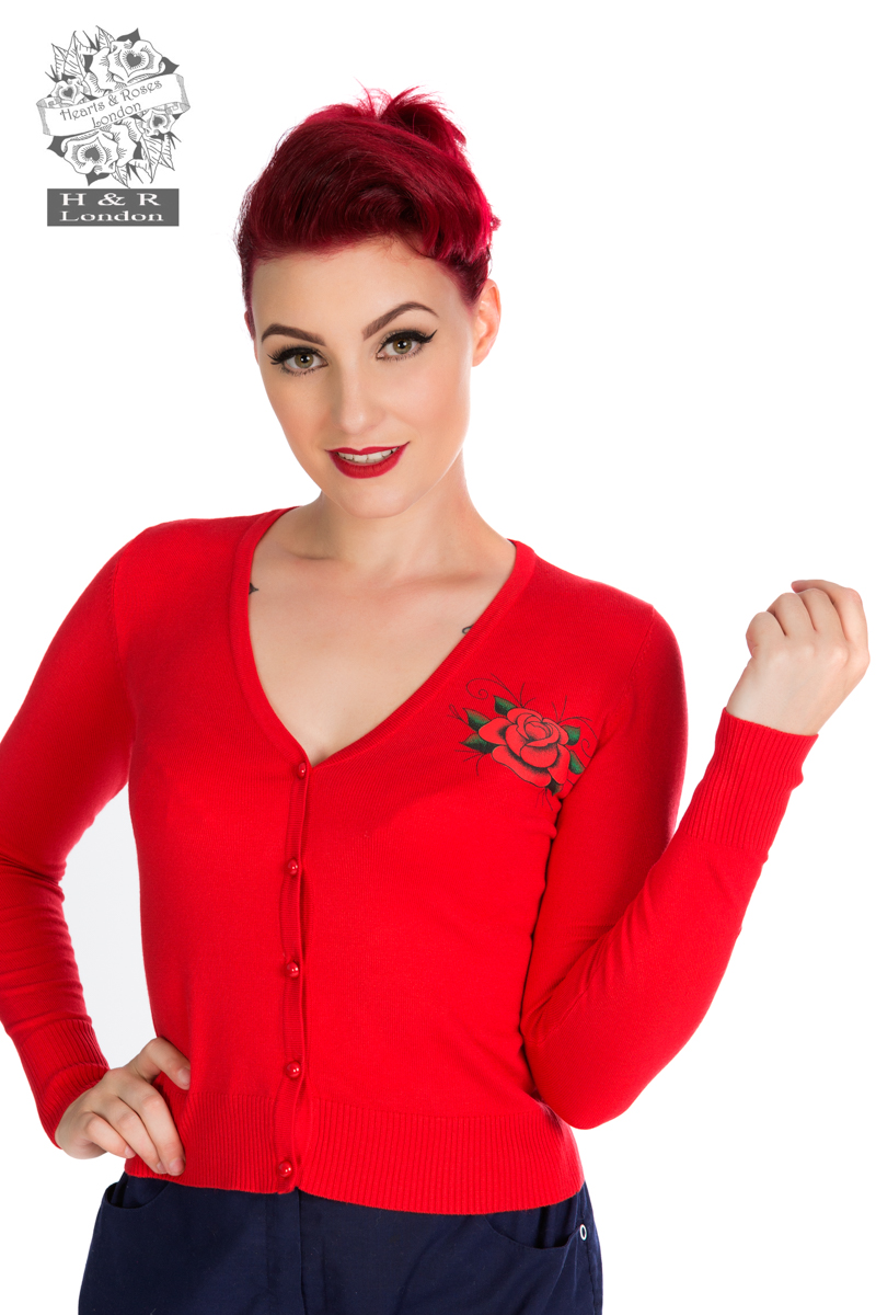 Red Swallow Bird Cardigan in Red - Hearts & Roses London