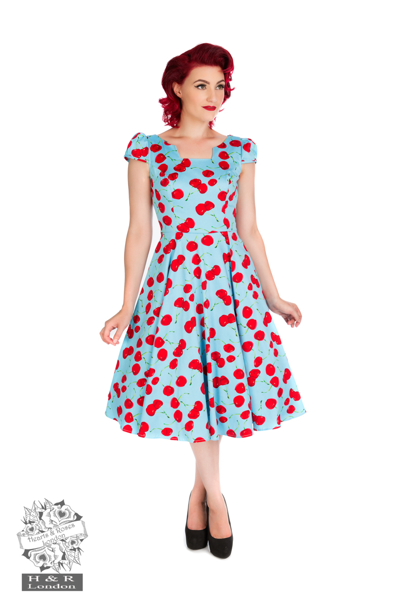 Blue Bombshell Cherry Tea Dress