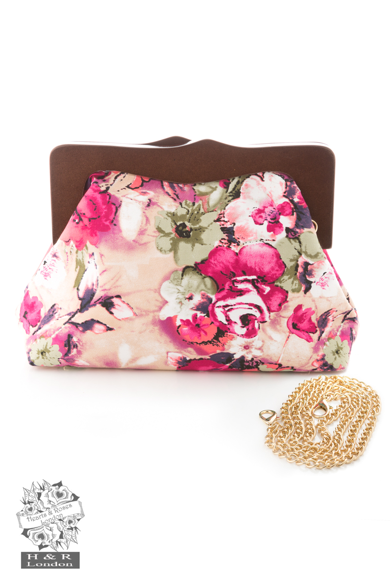 Pink Floral Clutch Bag