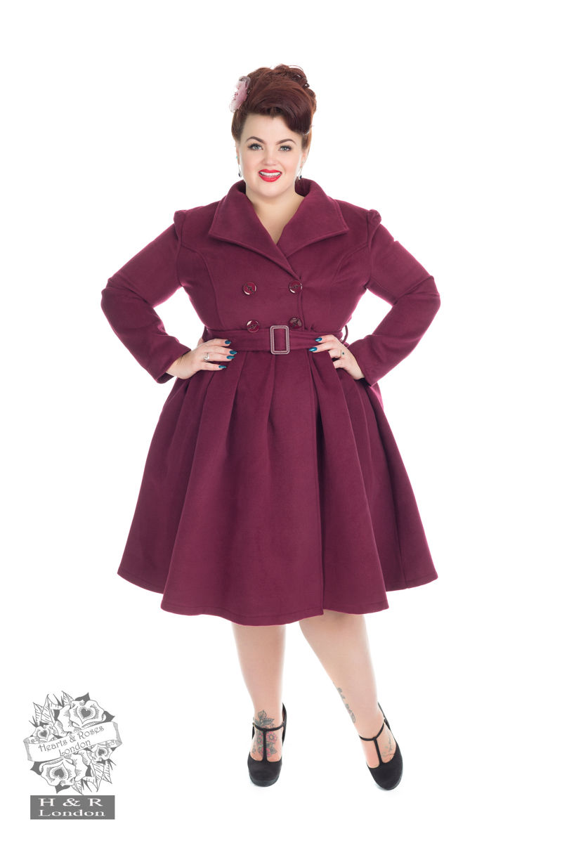 Wine Vintage Swing Coat in Violet - Hearts & Roses London