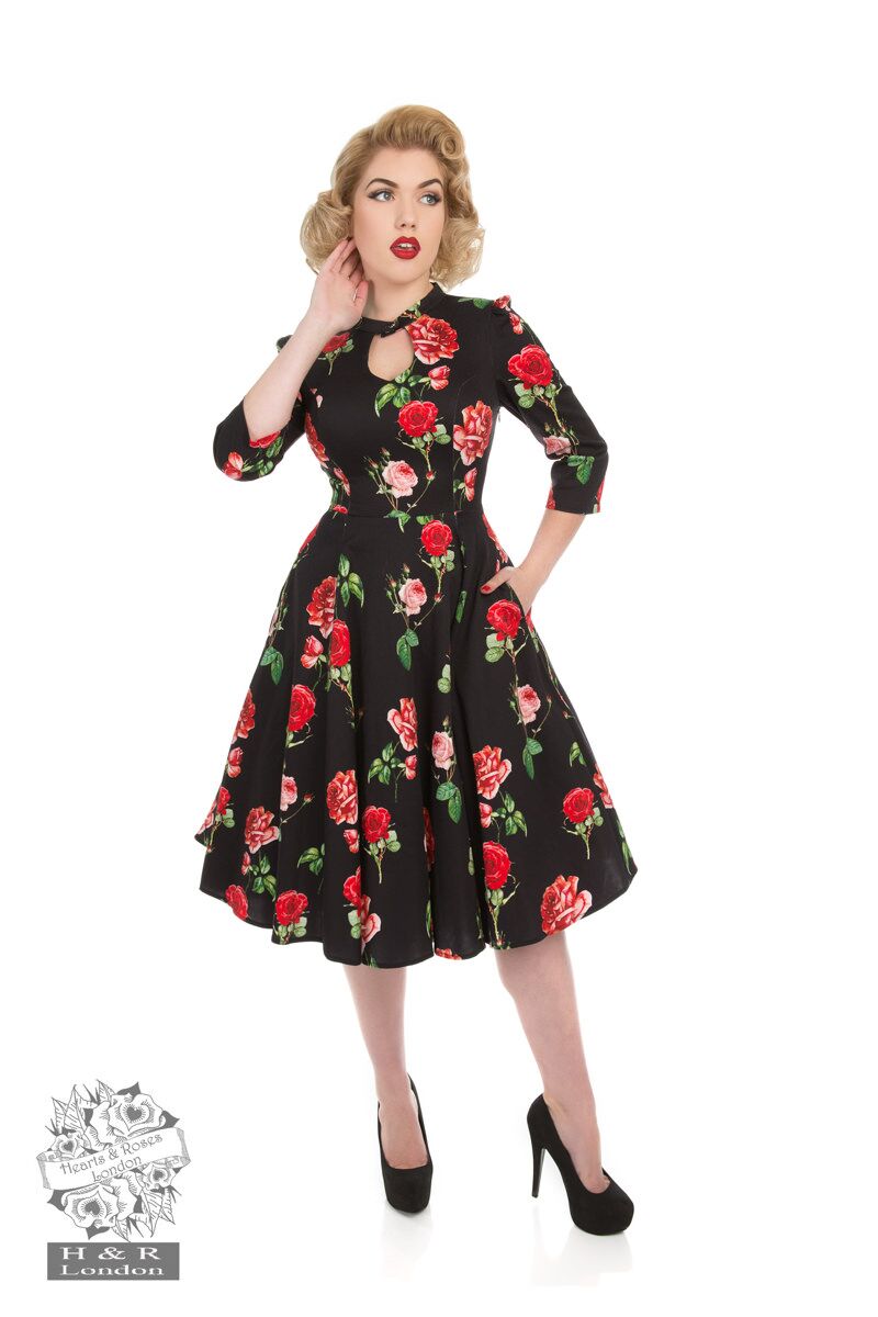 plus size black dress with red roses