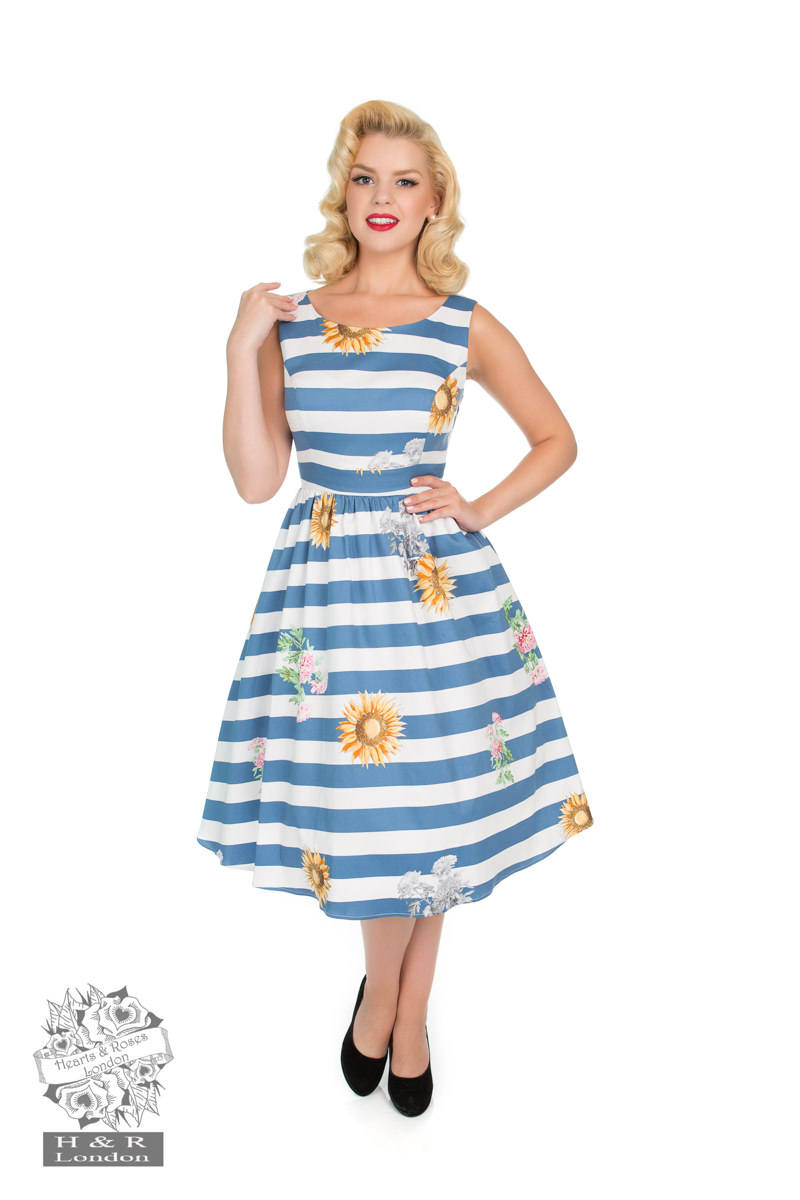 Blue Striped Skyscraper Sunflower Dress