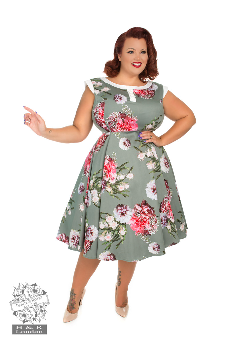 Mix Floral Hepburn Dress In Grey