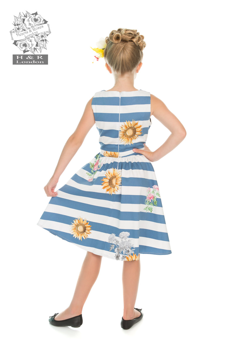 Blue Striped Skyscraper Sunflower Dress