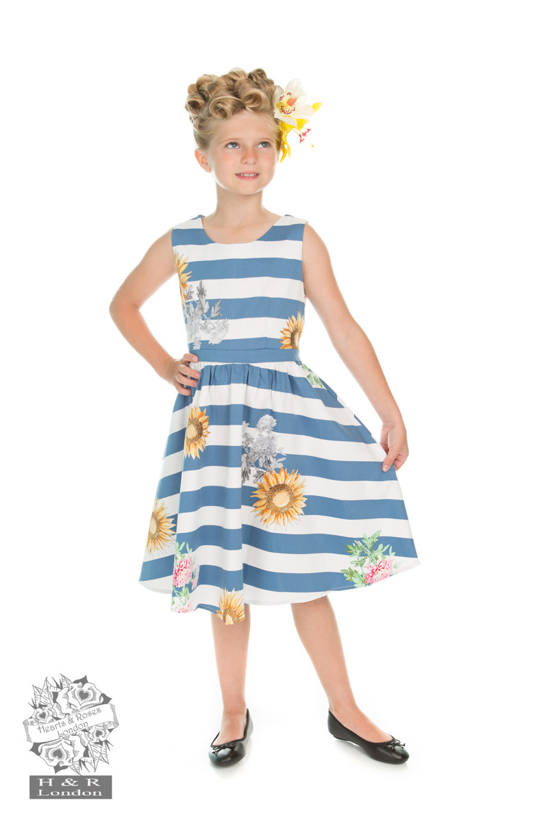 Blue Striped Skyscraper Sunflower Dress