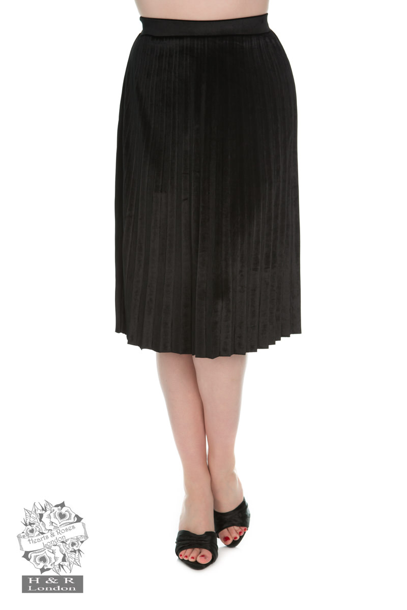 Black Pleated Velvet Skirt