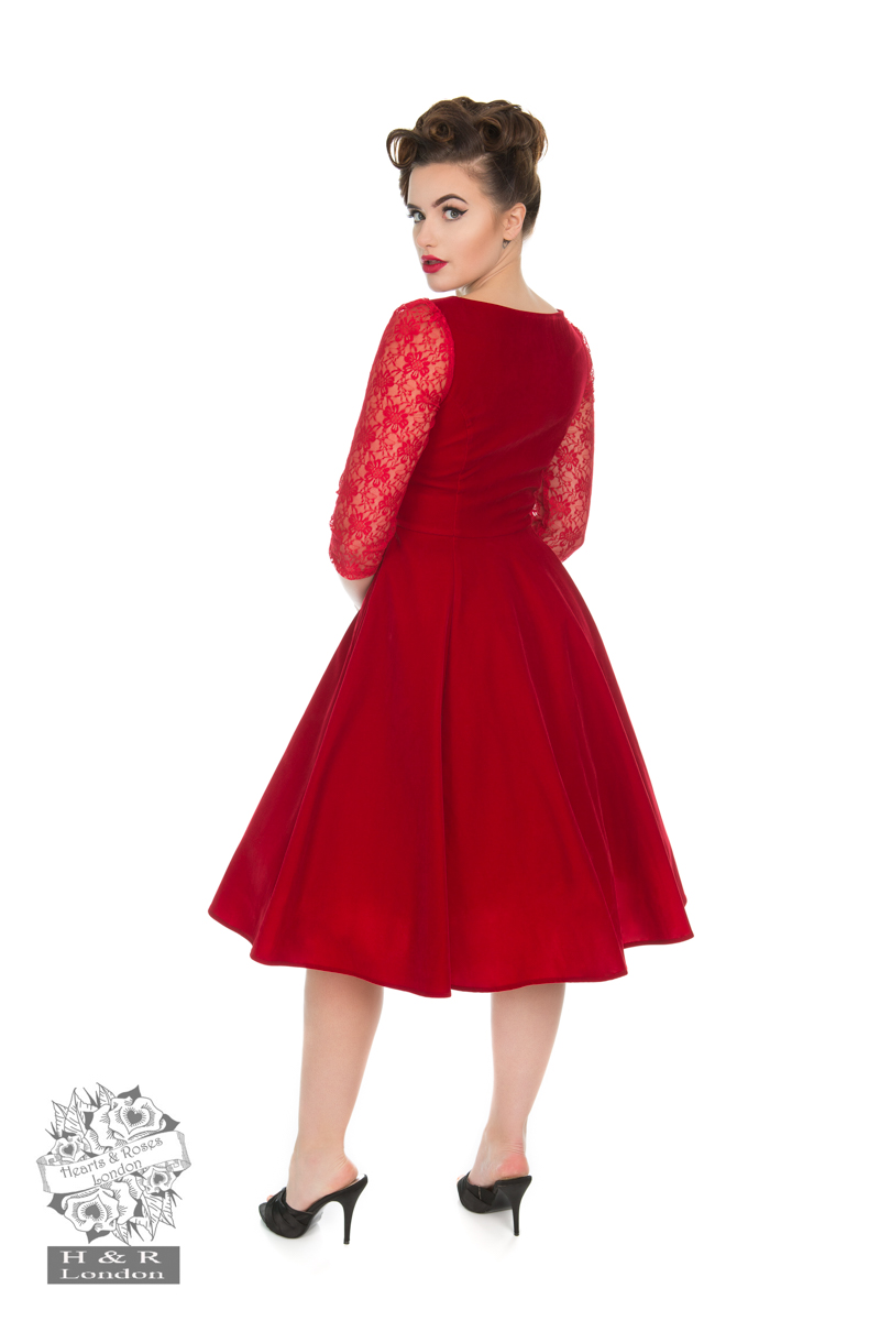 open lace back dress Luna 40s Swing Dress in Red Crepe