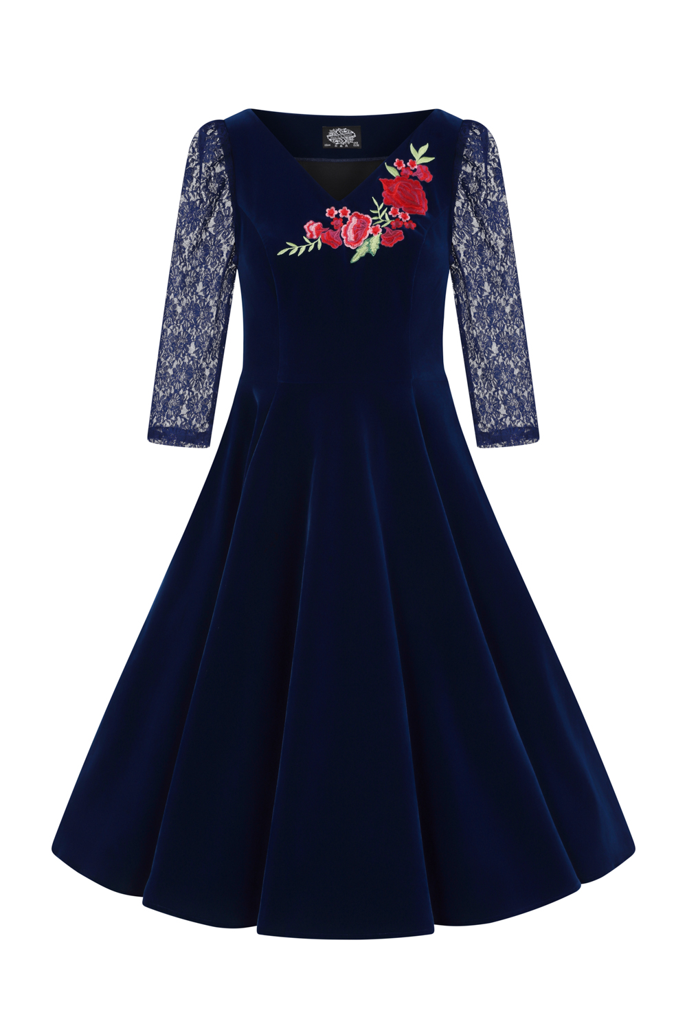 Divine Velvet Swing Dress In Navy Blue - Hearts & Roses London