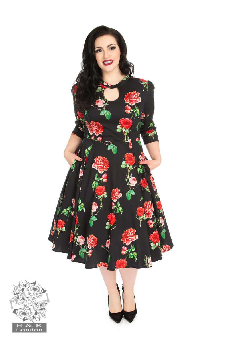 Black Red Roses Dress in Black/Red ...