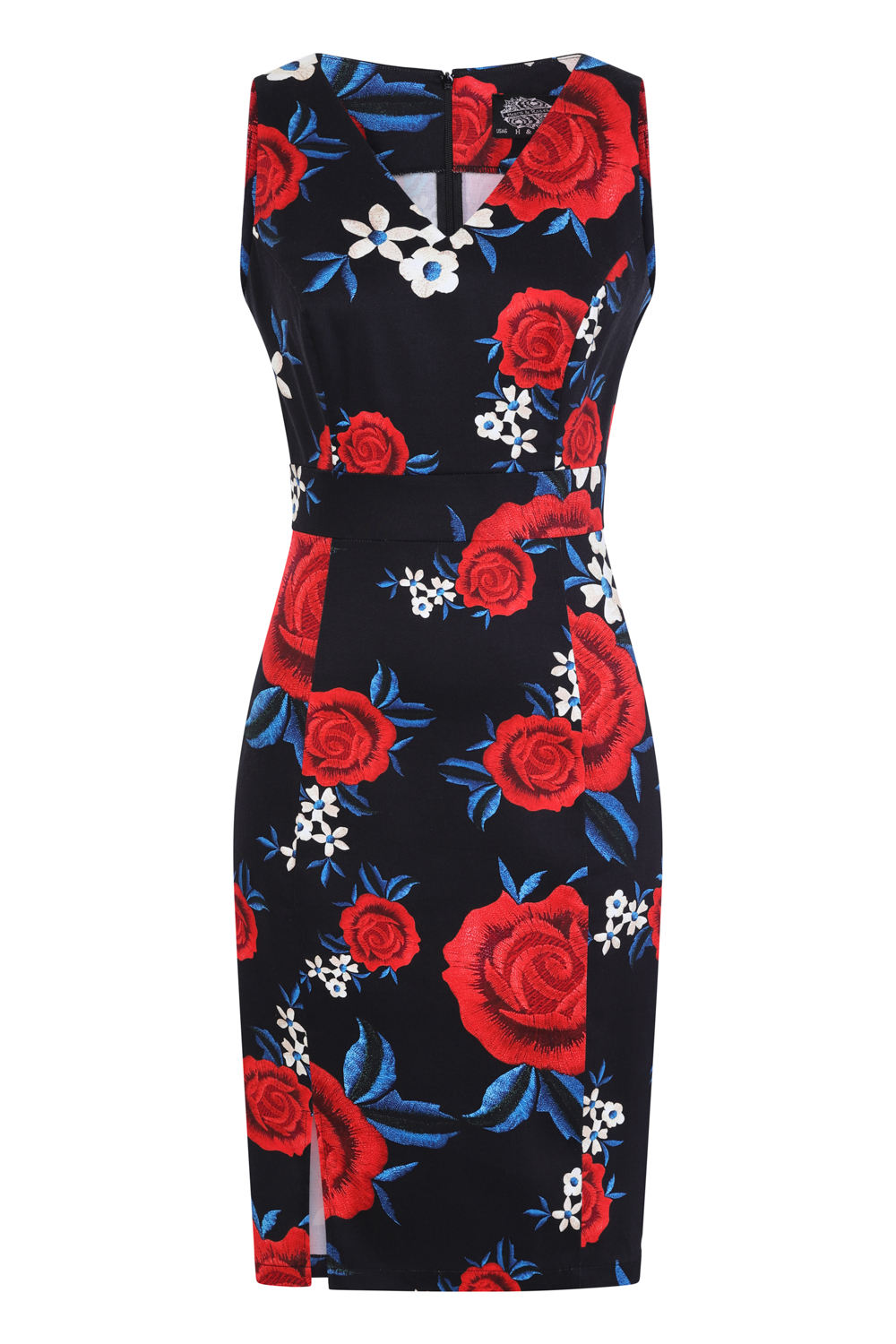 Sylvia Floral Wiggle Dress in Navy - Hearts & Roses London
