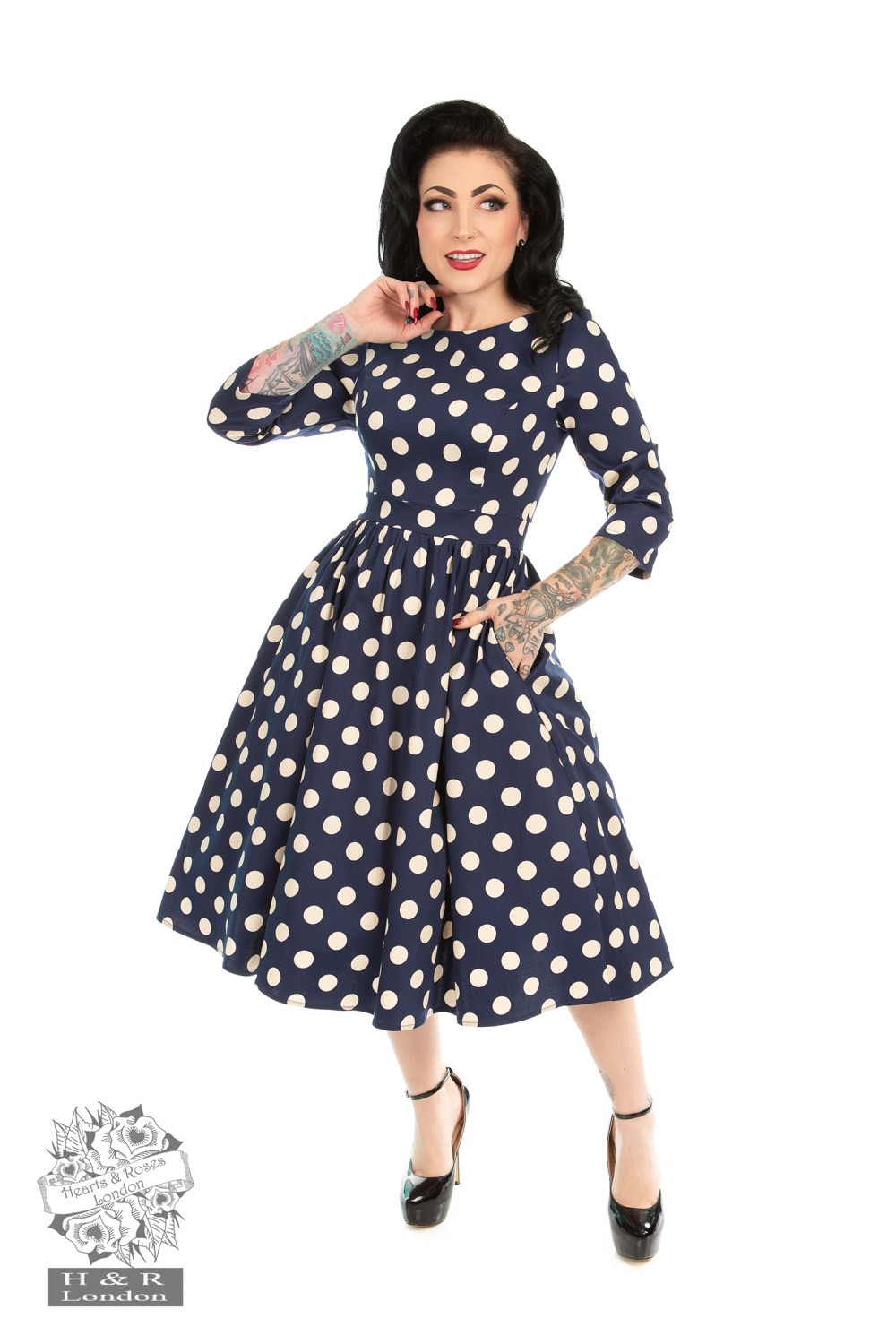 black and white polka dot swing dress