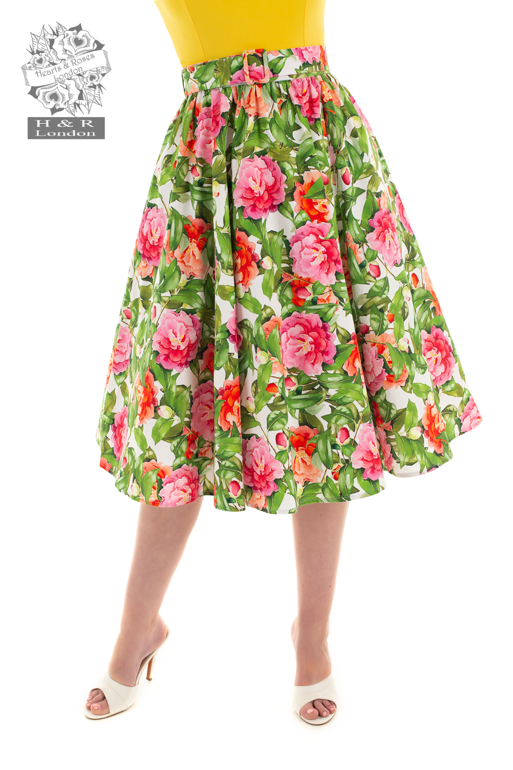 Francine Floral Swing Skirt in Green - Hearts & Roses London