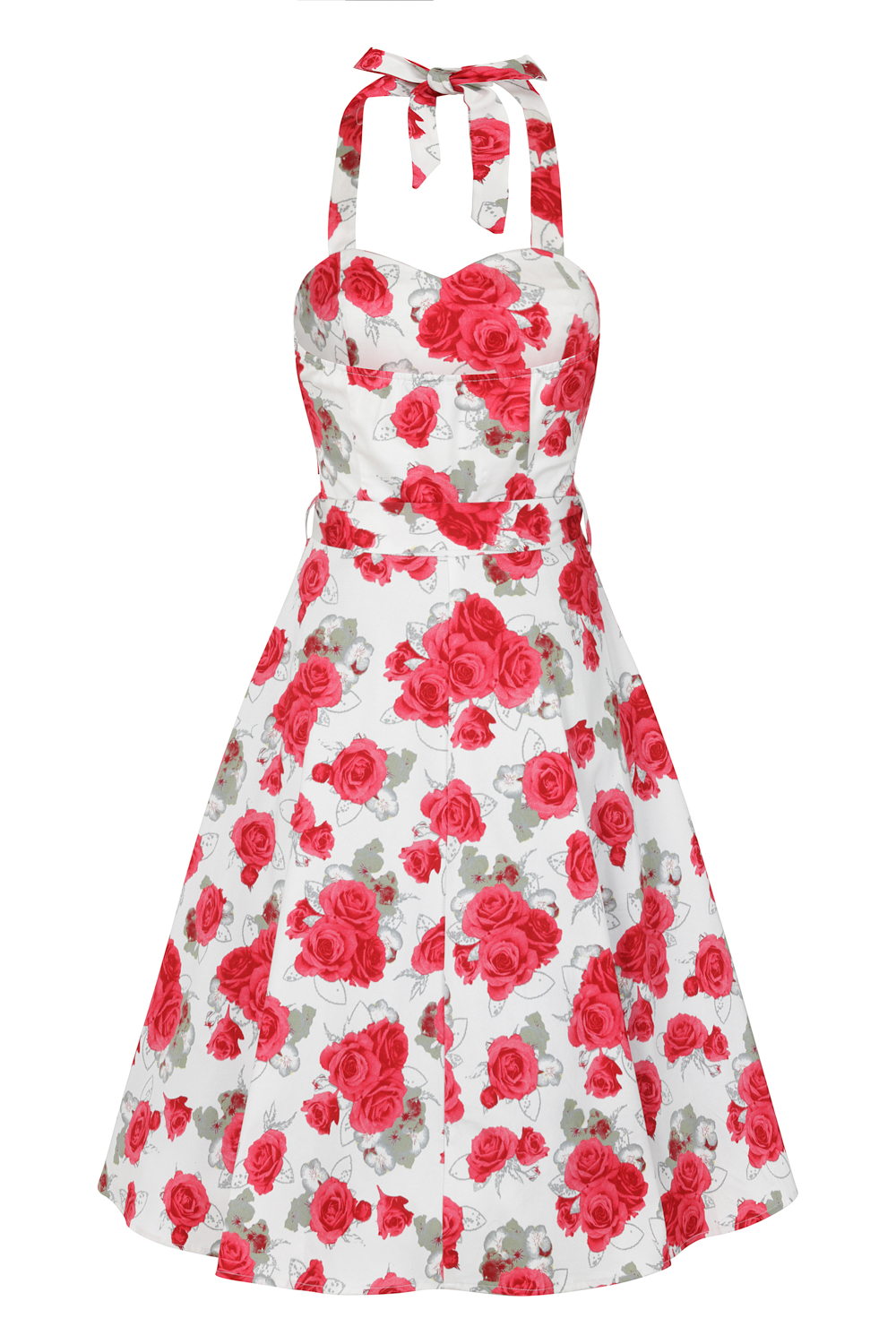 Vanessa Rose Halter Swing Dress in Red/White - Hearts & Roses London
