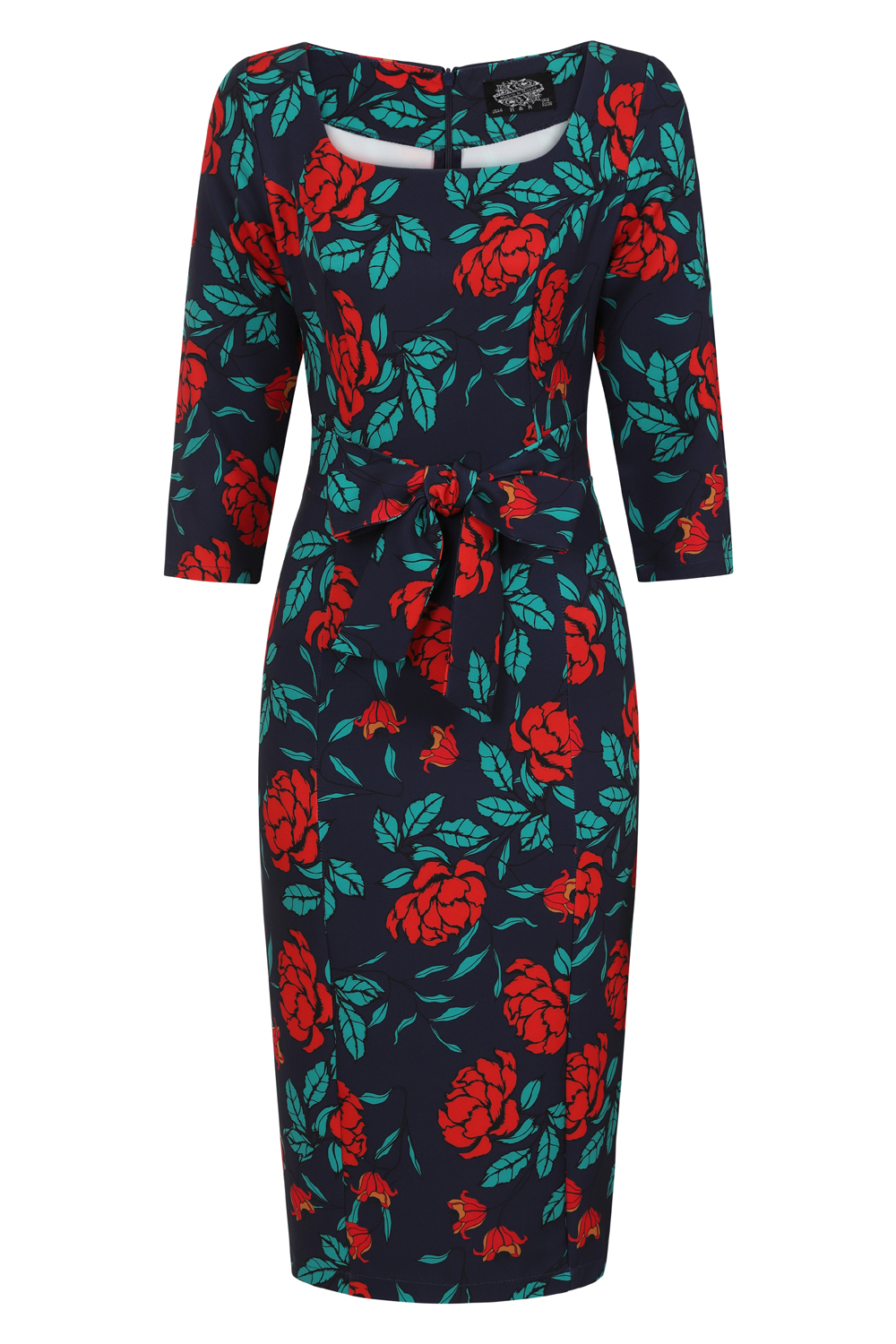 Dahlia Rose Wiggle Dress in Navy - Hearts & Roses London