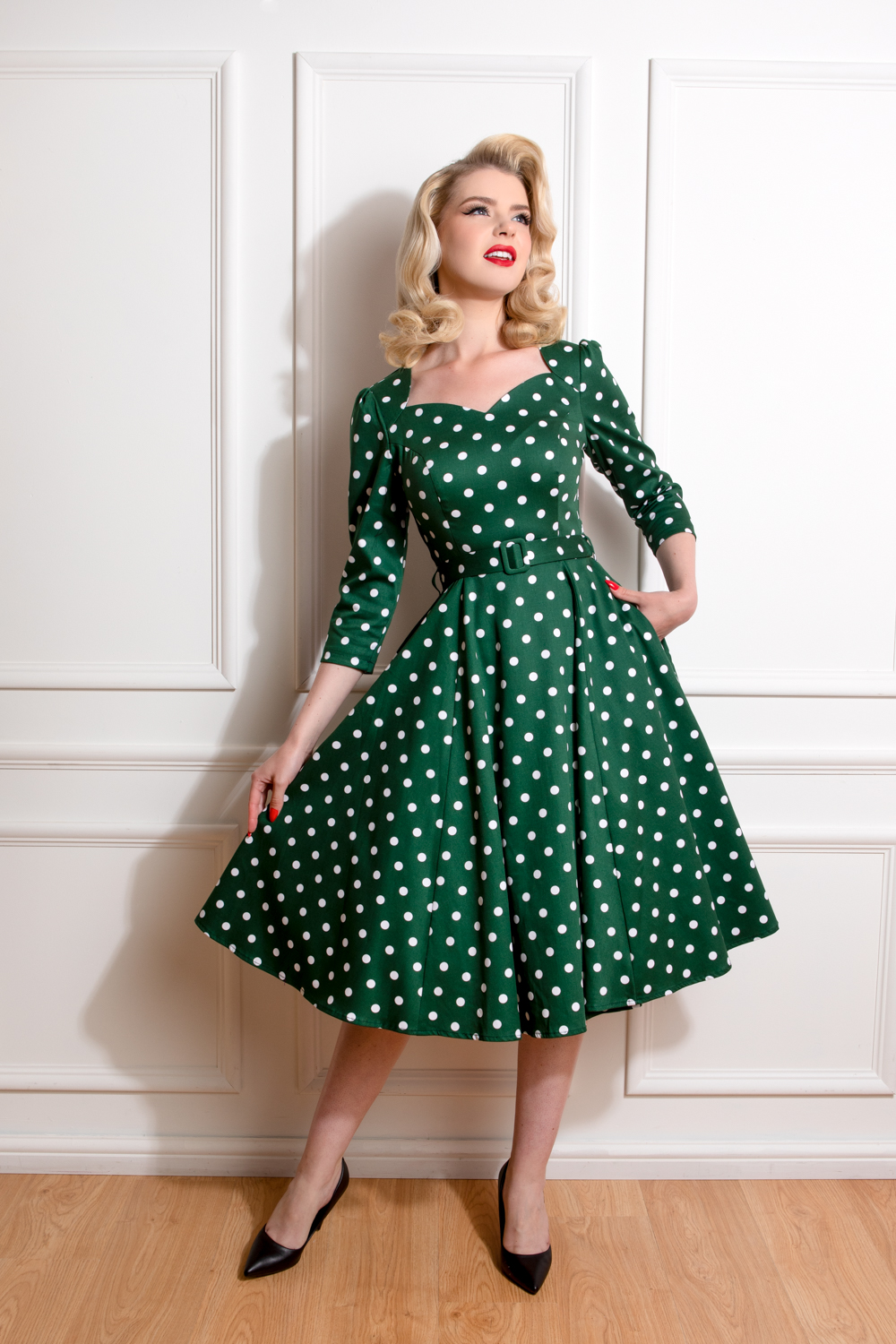 green polka dot dress