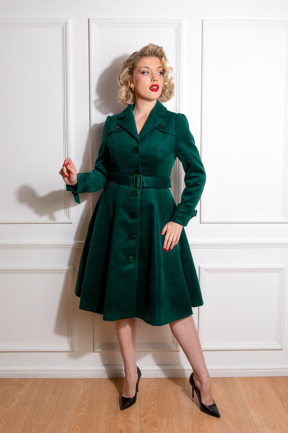 Maisie Swing Coat in Green - Hearts & Roses London