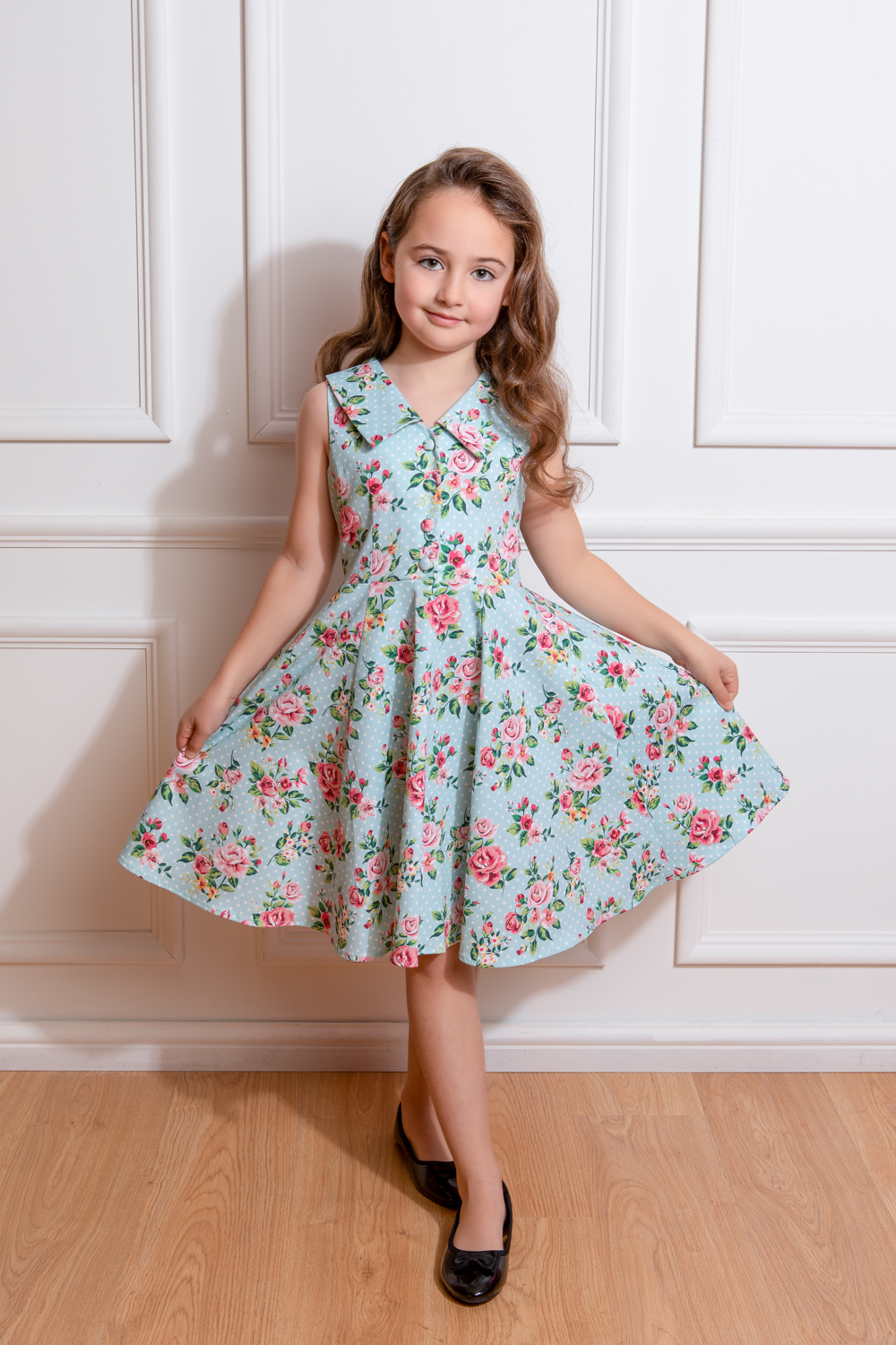 Heidi Floral Swing Dress in Kids in Blue - Hearts & Roses London