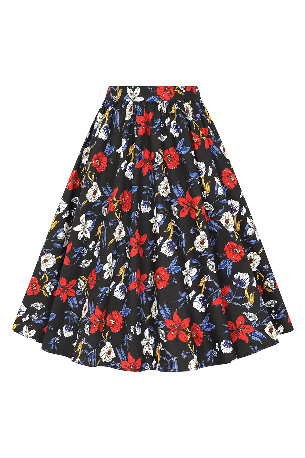Milly Floral Swing Skirt in Black/Red - Hearts & Roses London