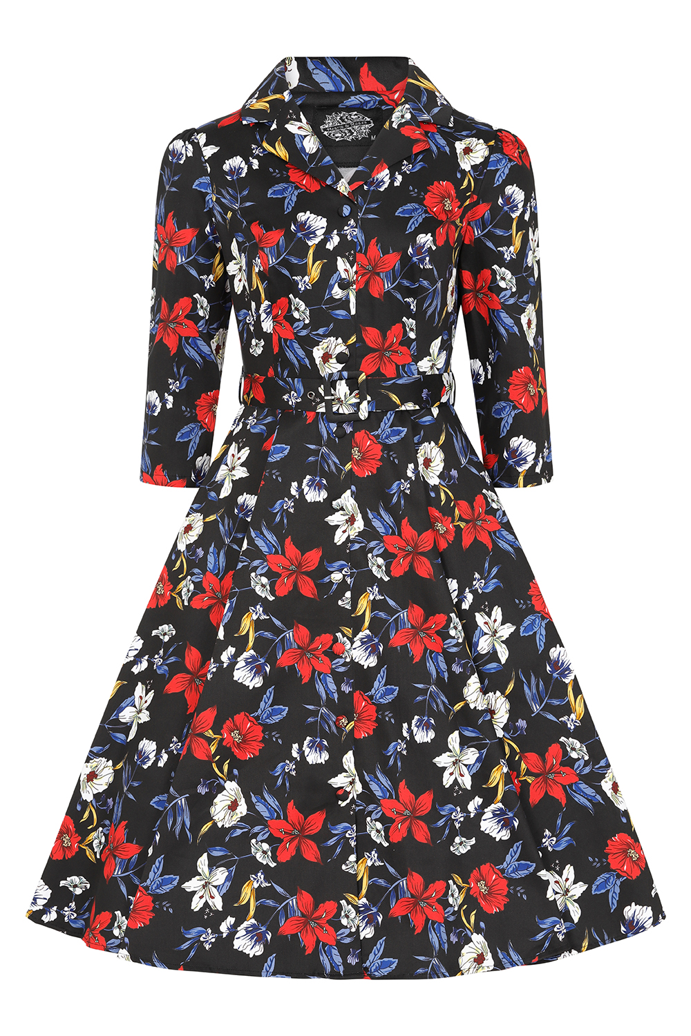 strapless open back dress Vintage Inspired Poppy Print Knee Length Tea Dress | 1930s & 1940s Style main image 1