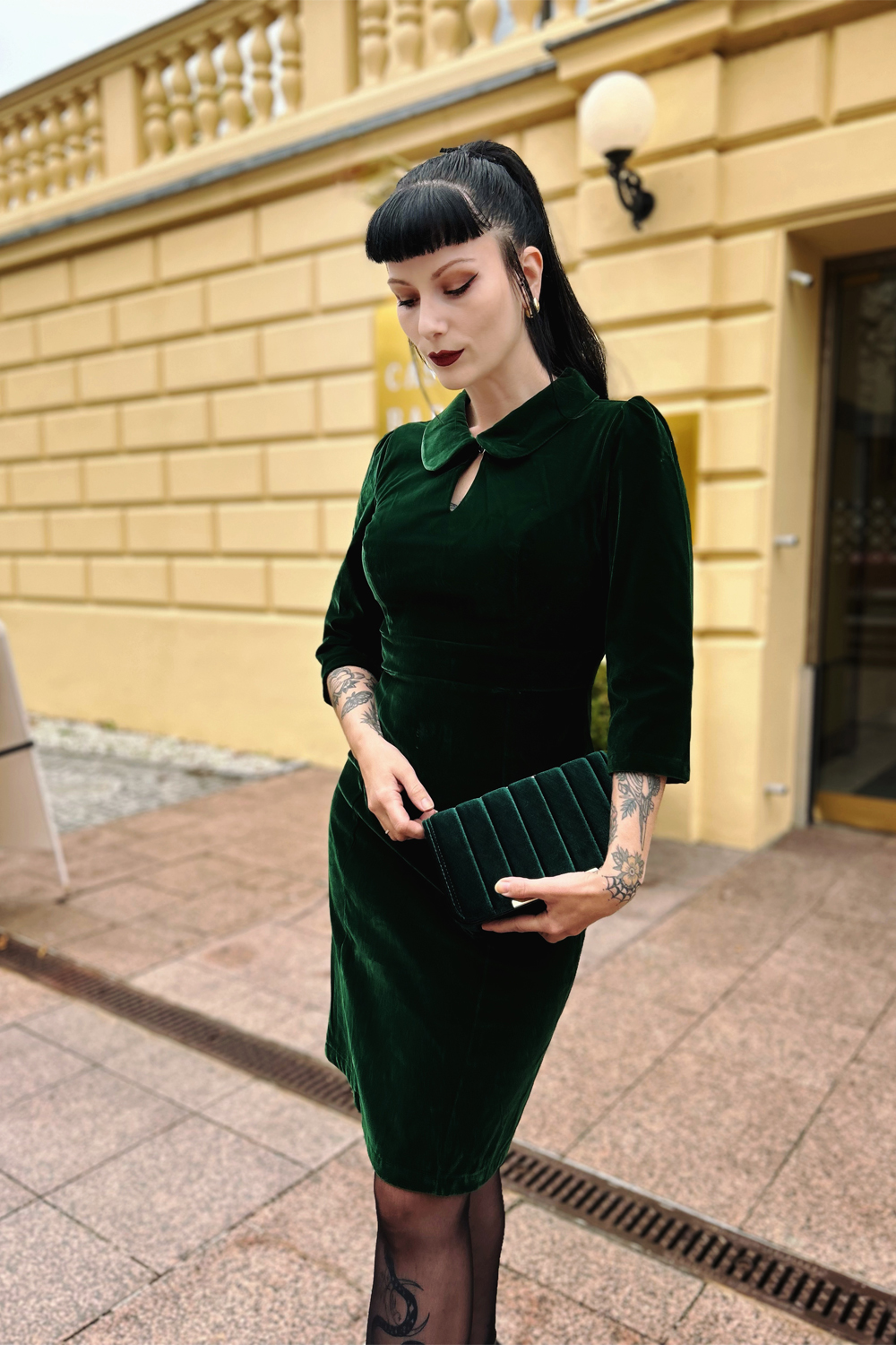 Green Velvet Wiggle Dress Vintage Green Velour Cap Sleeve Crossover Top  Bardot Wiggle Dress