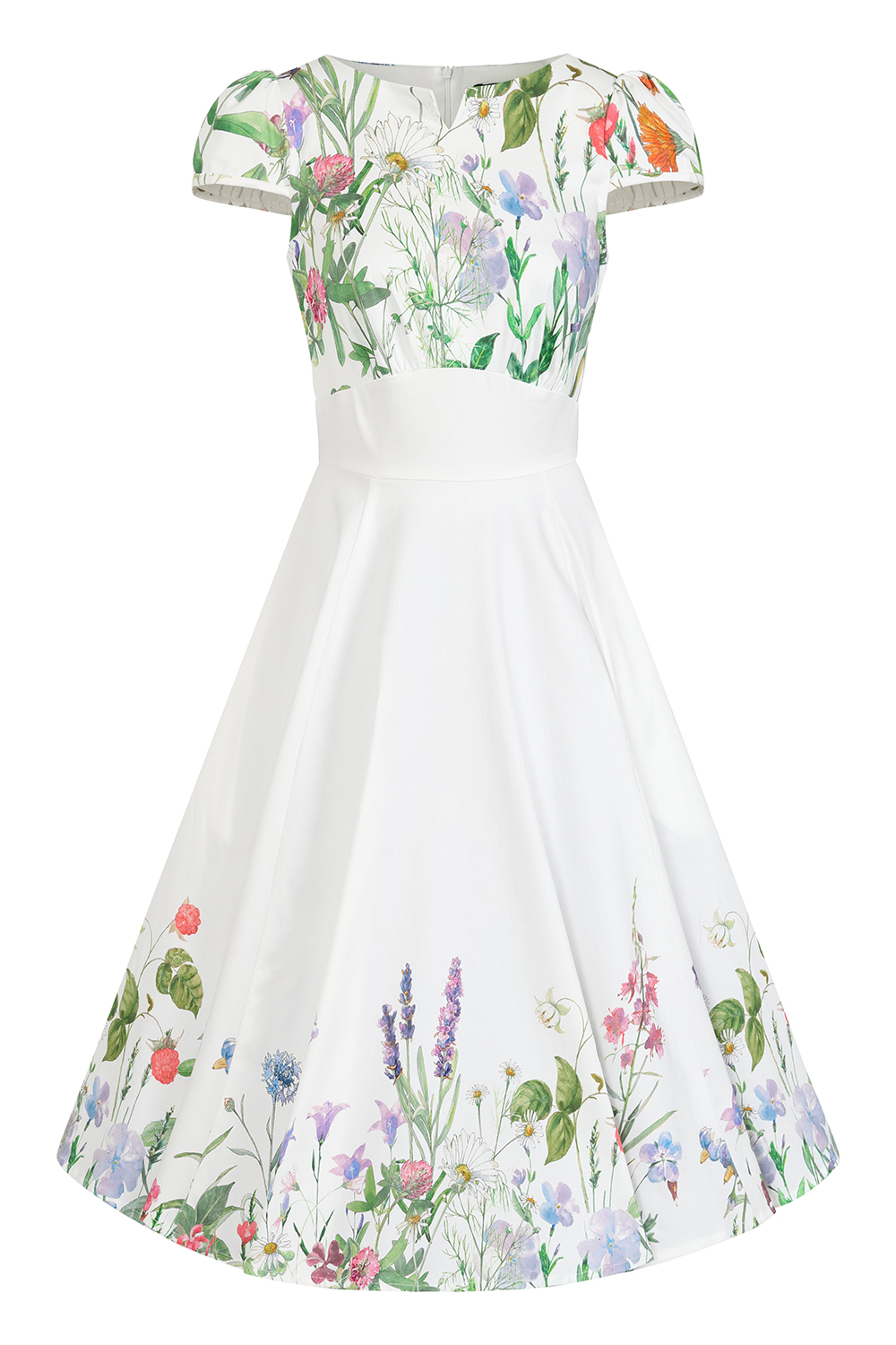 Autumn Floral Swing Dress in white - Hearts & Roses London