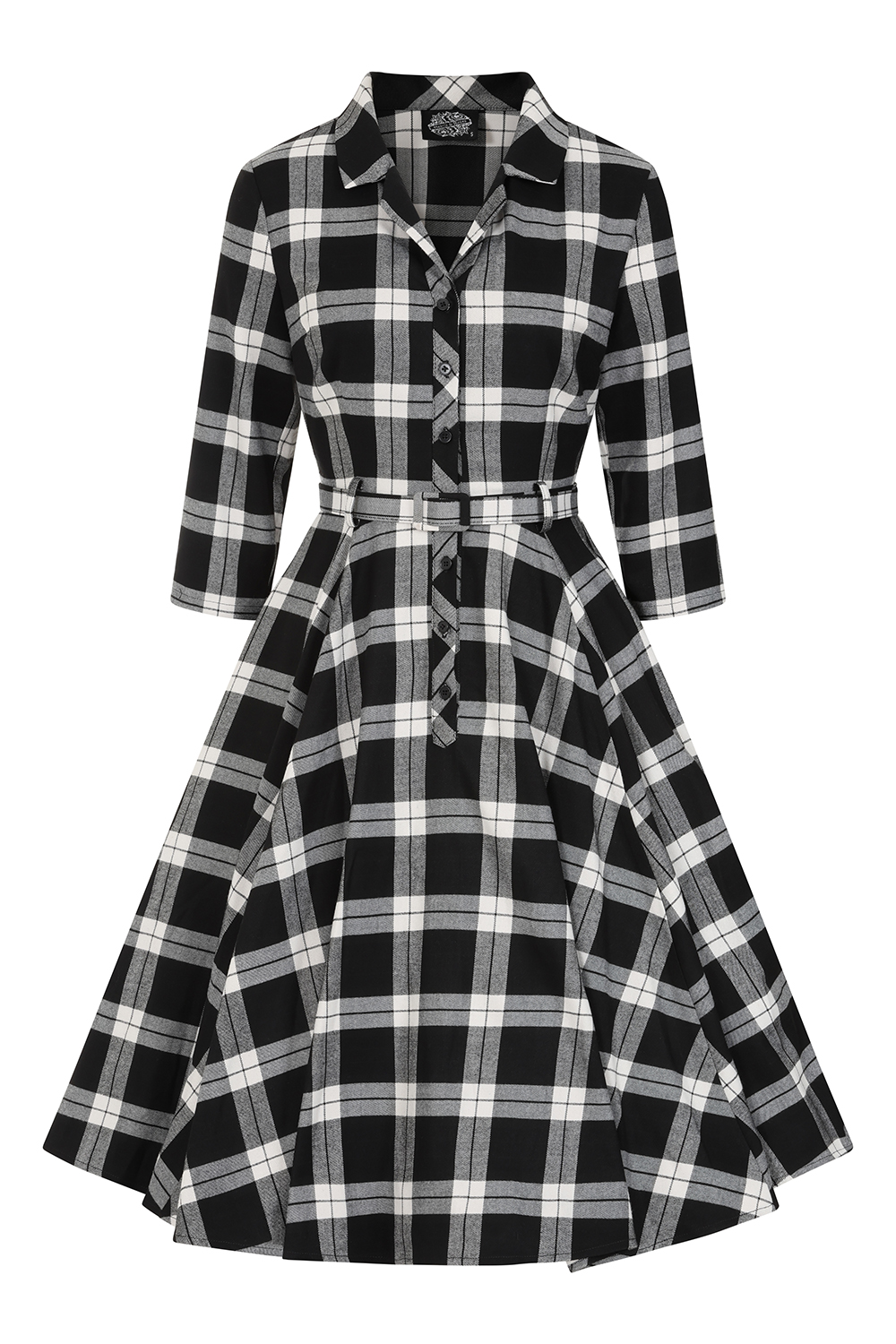 Lacey Tartan Swing Dress in Extended Sizing in Black/White - Hearts & Roses  London