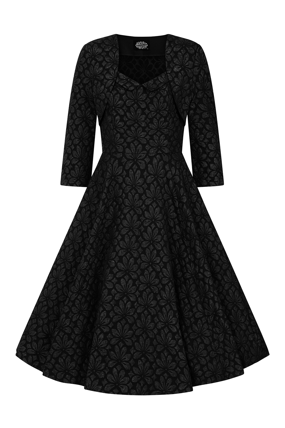 black 1950s lace floral swing dress Retro Stage Black Floral Tiered Midi Dress main image 0